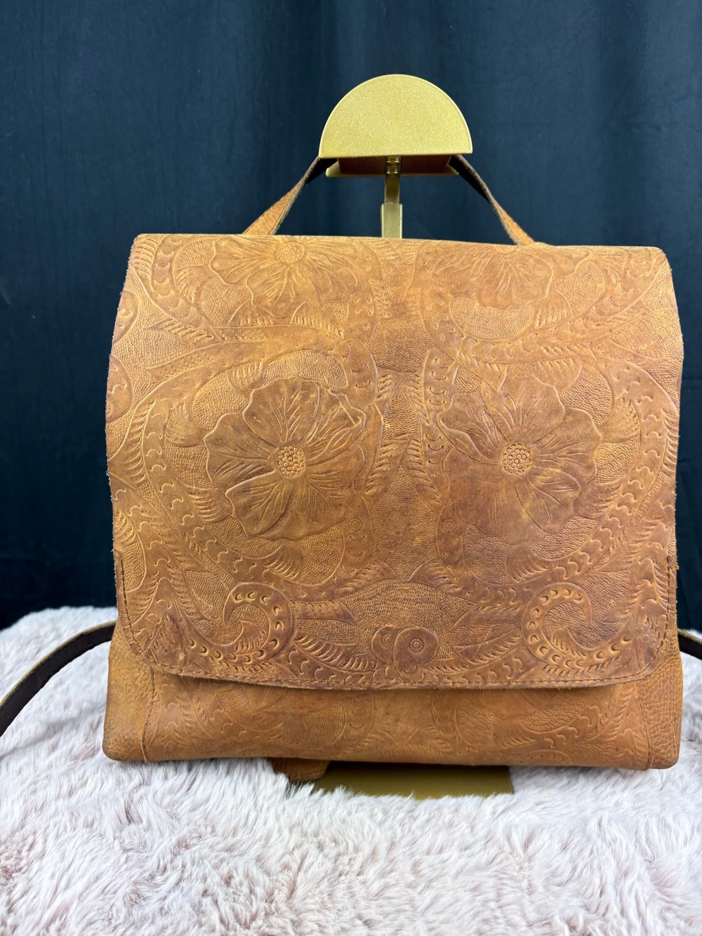 Hand Tooled Vintage Leather Backpack Purse Floral Western Boho Handbag